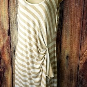 Calvin Klein Dress Beige Stripe Sleeveless Sz 16